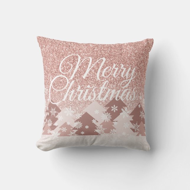 Cojín Decorativo Navidades Purpurina rosado Familia de Árboles Rosa (Anverso)