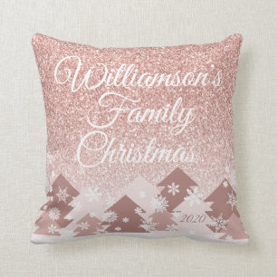 Cojín Decorativo Navidades Purpurina rosado Familia de Árboles Rosa