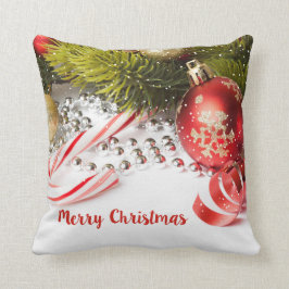 Cojín Decorativo Navidades Rama Verde De Pino Y Linternas Rojas