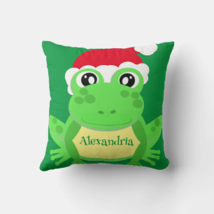 Cojín Decorativo Navidades Rana Verde Santa Hat Novedad Graciosa