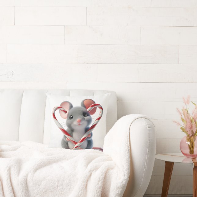 Cojín Decorativo Navidades Ratón Con Corazón De Candy Cane (Sofá)