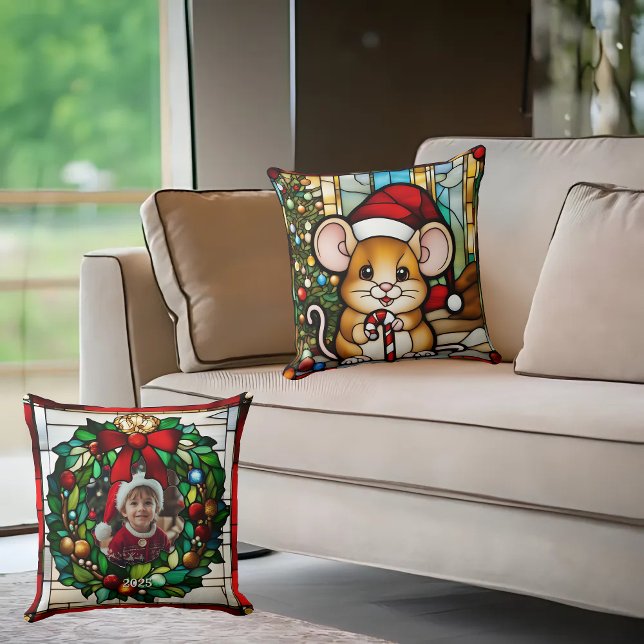 Cojín Decorativo Navidades Ratón Faux Stained Glass (Subido por el creador)