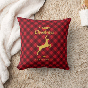 Cojín Decorativo Navidades Red & Black Buffalo Plaid Deer