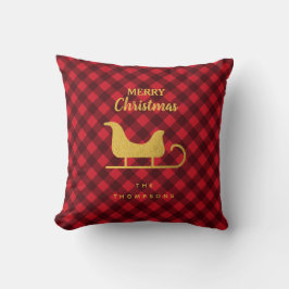 Cojín Decorativo Navidades Red & Black Buffalo Plaid Santa Sleigh