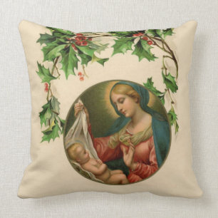 Cojín Decorativo Navidades religiosos Virgen María Bebé Jesús Fl