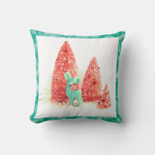 Cojín Decorativo Navidades retro ciervos con marco Aqua