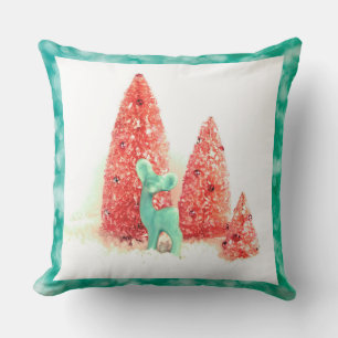 Cojín Decorativo Navidades retro ciervos con marco Aqua