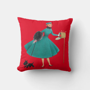 Cojín Decorativo Navidades retro de los años 50 Chica y perro