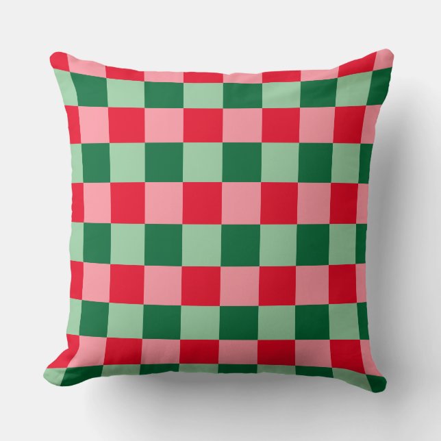 Cojín Decorativo Navidades Retro Red Green Rosa Tartan Plaid (Anverso)