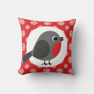 Cojín Decorativo Navidades / Robin de invierno Snowflakes Red