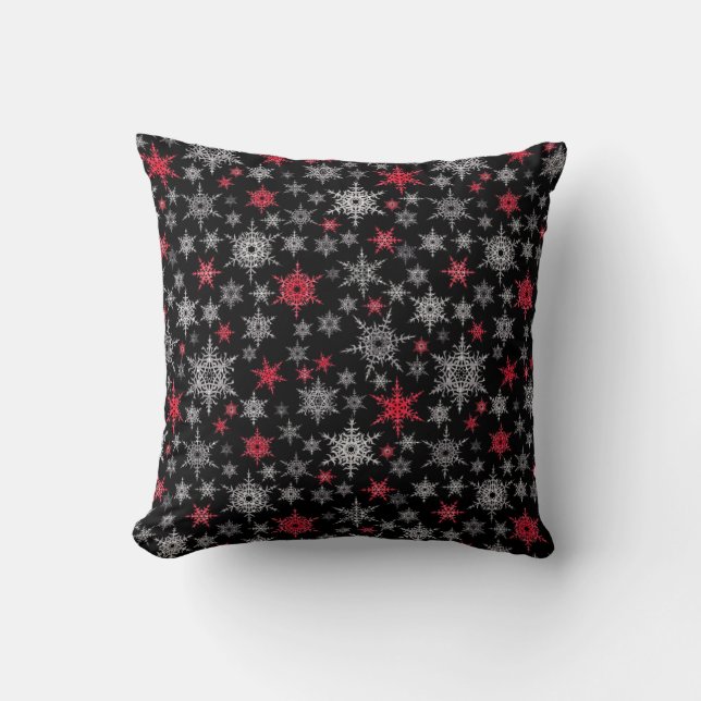 Cojín Decorativo Navidades, rojo, blanco, copos de nieve, invierno, (Anverso)