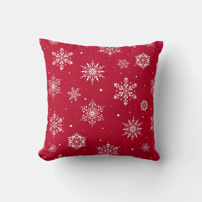 Cojín Decorativo Navidades rojos de copas de nieve (Anverso)