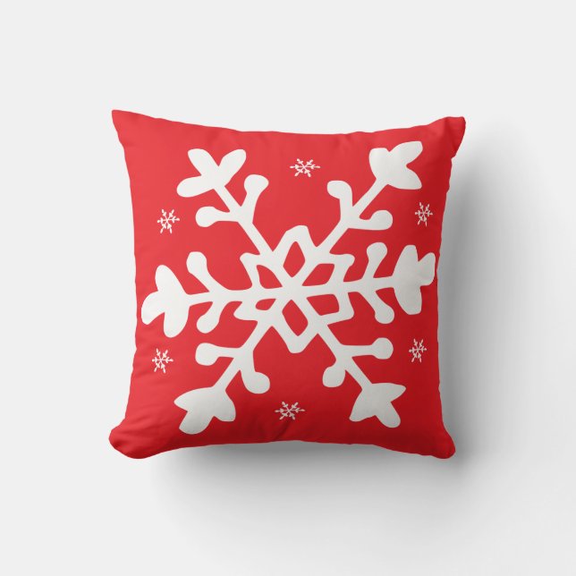 Cojín Decorativo Navidades rojos de copo de nieve (Anverso)