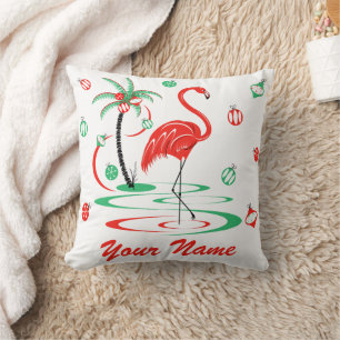 Cojín Decorativo Navidades rojos Flamingo Baubles Nombre cuadrado