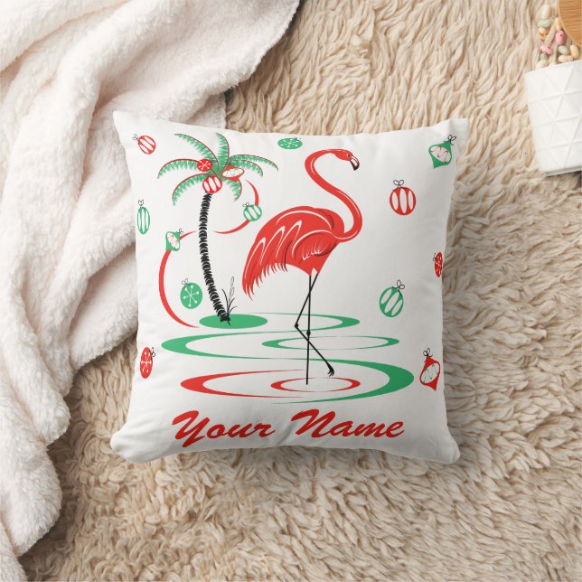 Cojín Decorativo Navidades rojos Flamingo Nombre plaza trasera verd (Manta)