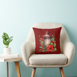 Cojín Decorativo Navidades rojos Lantern Poinsettia y Pine