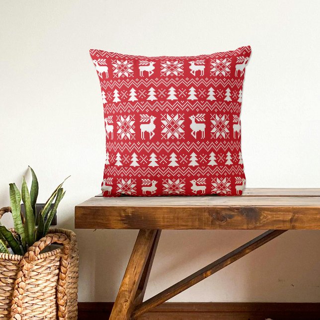 Cojín Decorativo Navidades rojos Sweater Reindeer Poinsettias Patró (Subido por el creador)
