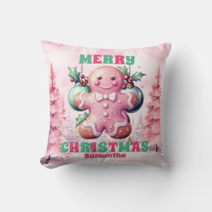 Cojín Decorativo Navidades rosados Gingerbread Nombre de Niños Pers