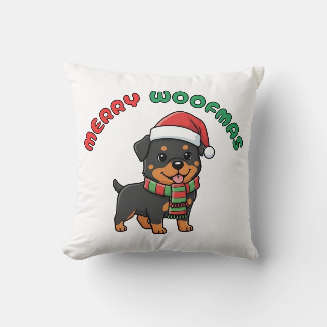 Cojín Decorativo Navidades Rottweiler Pillow: Feliz Woofmas (Anverso)