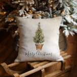 Cojín Decorativo Navidades rusos<br><div class="desc">Cojín decorativo de Navidades rústicos diseñado con un árbol navideño de acuarela. Diseño de Fiesta de cava</div>