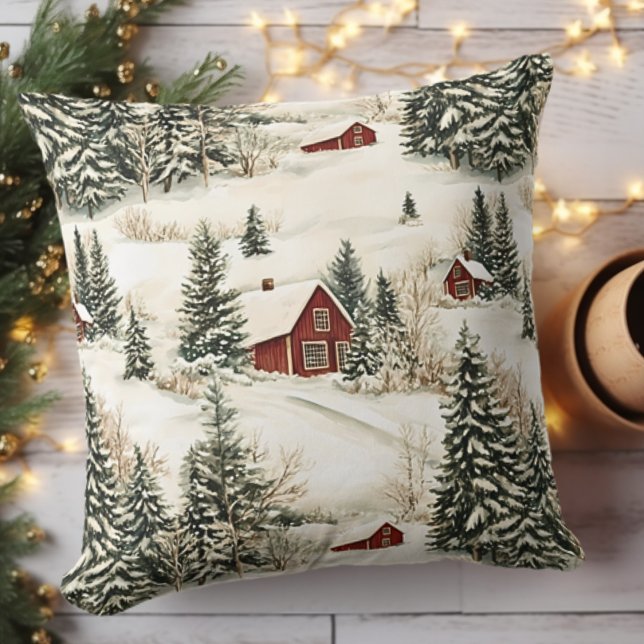 Cojín Decorativo Navidades rusos de Woodland (Rustic Winter Woodland Christmas Throw Pillow - Seasonal Decor)