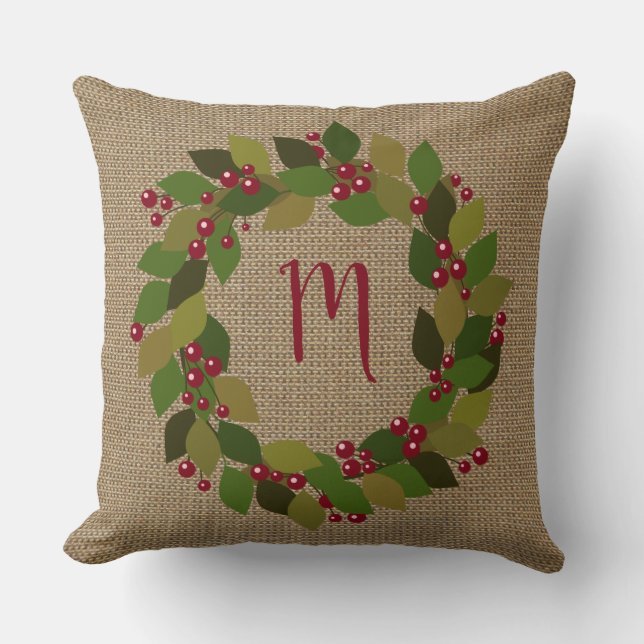 Cojín Decorativo Navidades rusos | Faux Burlap | Wreath (Anverso)