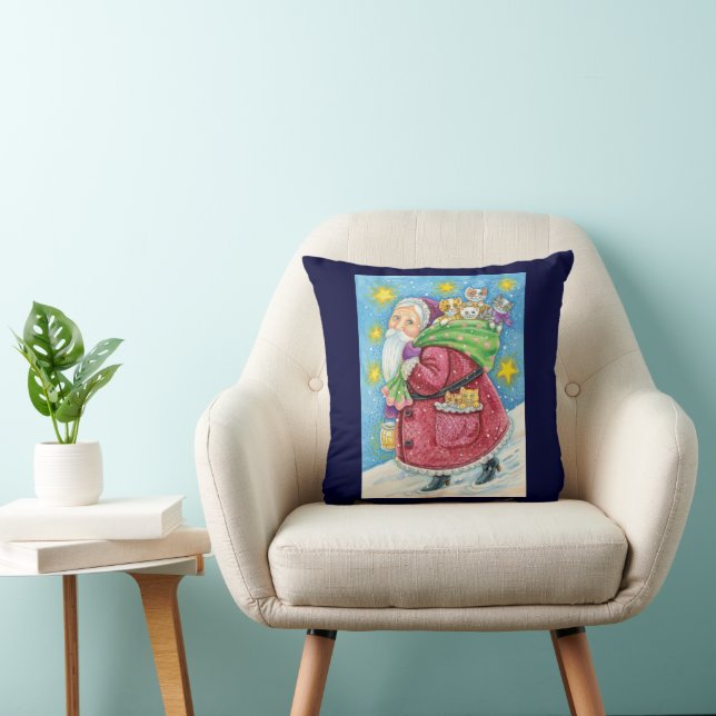 Cojín Decorativo ¡Navidades, Santa Claus con gatitos y gatos! (Silla)