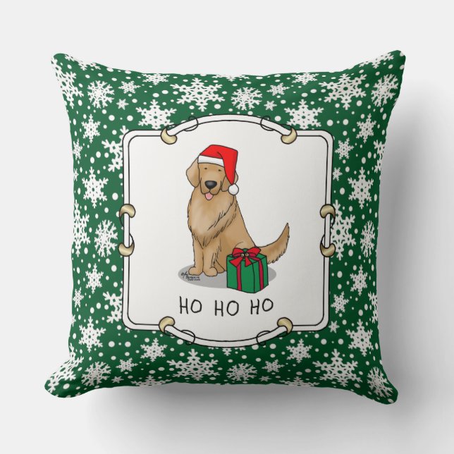 Cojín Decorativo Navidades Santa Claus Golden Retriever Dog Cute (Anverso)