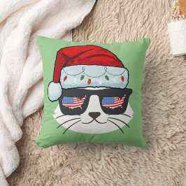Cojín Decorativo Navidades Santa Hat con gato cara Bandera De Ee.Uu