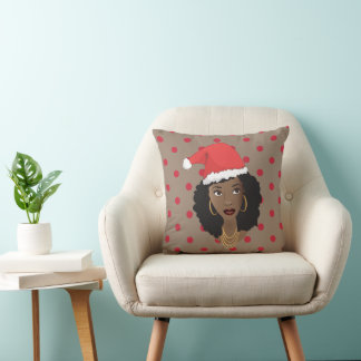 Cojín Decorativo Navidades Santa Hat, mujer negra, puntos rojos, ma