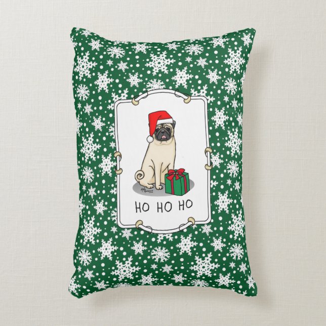Cojín Decorativo Navidades Santa Hat Pug Dog (flor claro) Cute (Frente (Vertical))