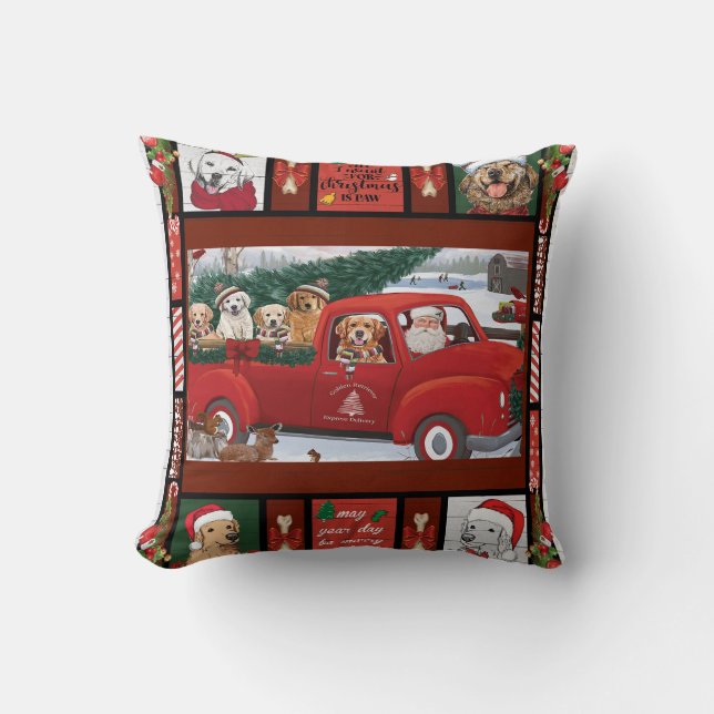 Cojín Decorativo Navidades Santa Red Truck recuperador de oro (Anverso)