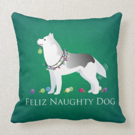 Cojín Decorativo Navidades siberianos Husky Feliz Perro travieso