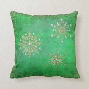 Cojín Decorativo Navidades Snowflakes Green & Gold Purpurina