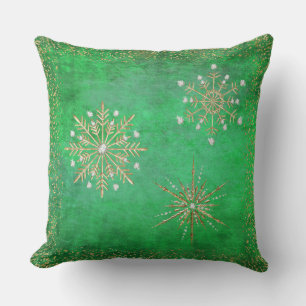 Cojín Decorativo Navidades Snowflakes Green & Gold Purpurina