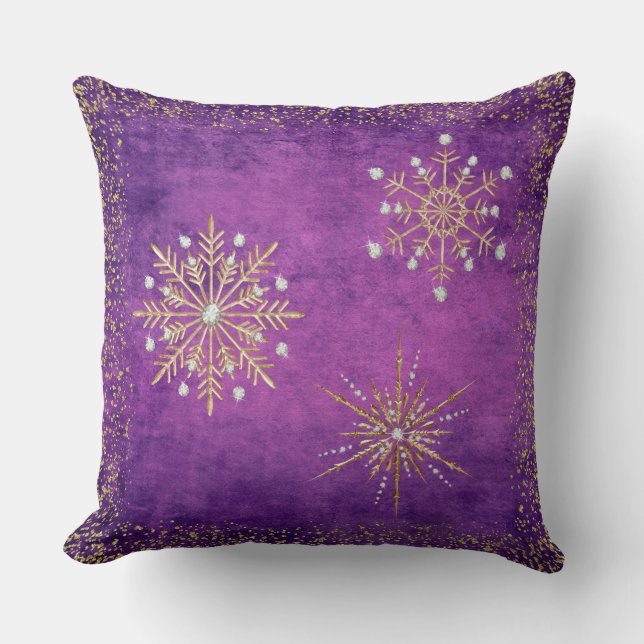 Cojín Decorativo Navidades Snowflakes Purple & Gold Purpurina (Anverso)