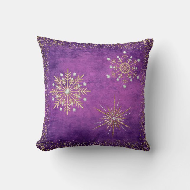 Cojín Decorativo Navidades Snowflakes Purple & Gold Purpurina (Anverso)