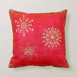 Cojín Decorativo Navidades Snowflakes Red & Gold Purpurina
