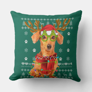 Cojín Decorativo Navidades suéteres feos iluminan dachshund