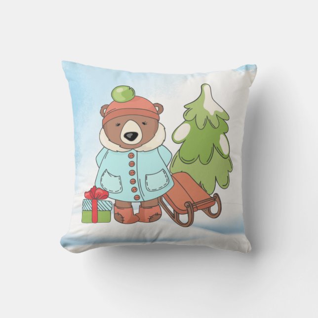 Cojín Decorativo Navidades Teddy Bear Pareja con Regalo (Anverso)