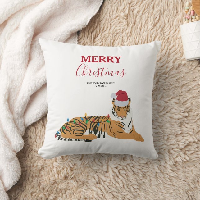 Cojín Decorativo Navidades tigre, animal gracioso con Santa Hat (Manta)