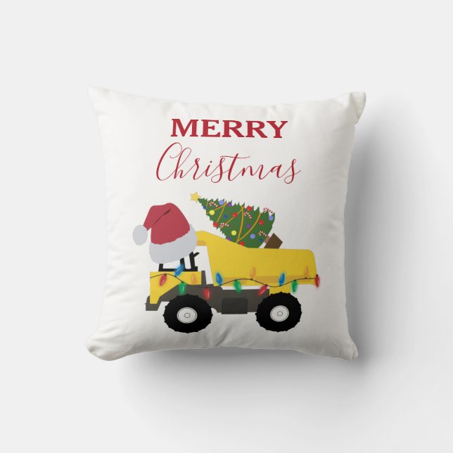 Cojín Decorativo Navidades tiran camiones de construcción (Anverso)