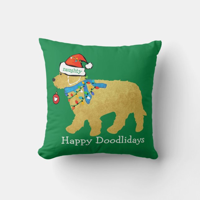 Cojín Decorativo Navidades traviesos personalizados Goldendoodle (Anverso)