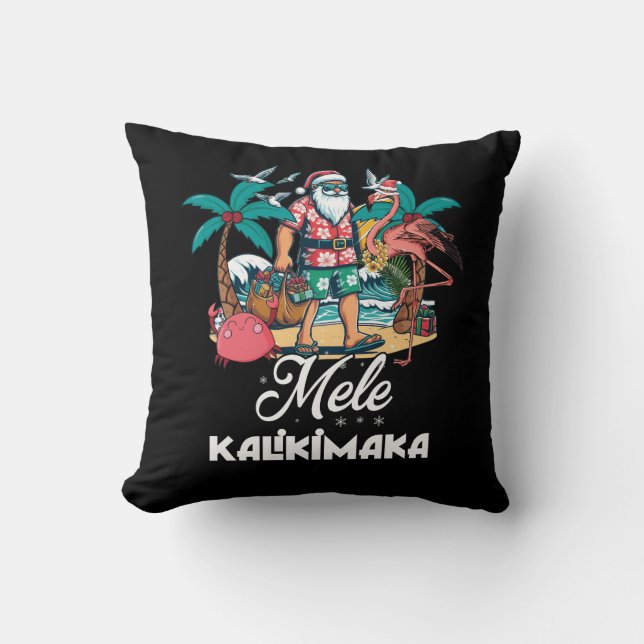 Cojín Decorativo Navidades tropicales de Mele Kalikimaka Santa Flam (Anverso)