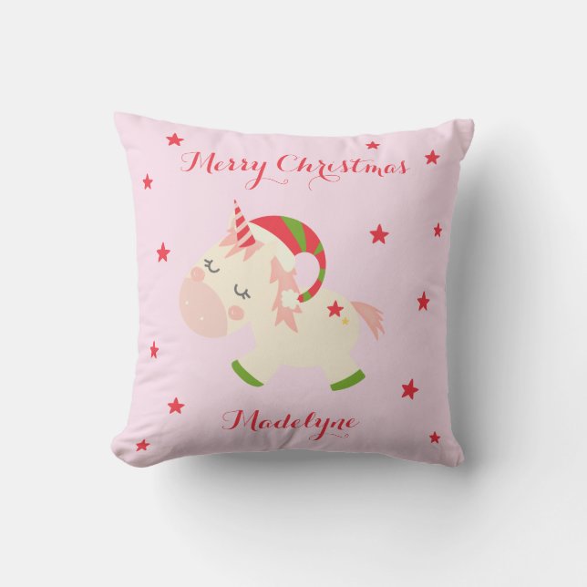 Cojín Decorativo Navidades unicornios festejan rosa personalizado (Anverso)