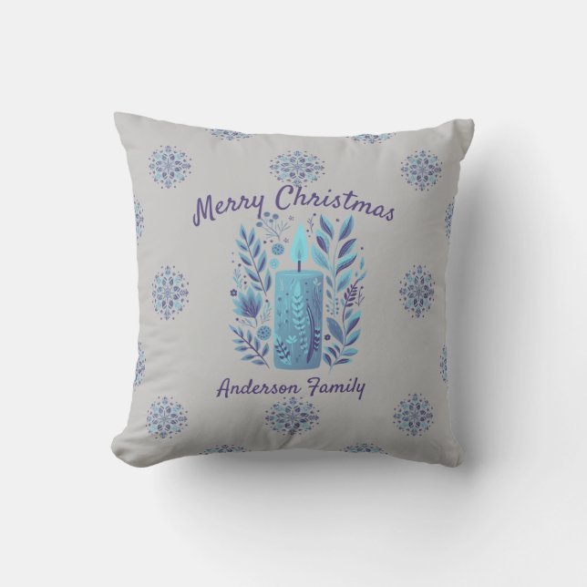 Cojín Decorativo Navidades Verde azulados personalizados con velas  (Anverso)