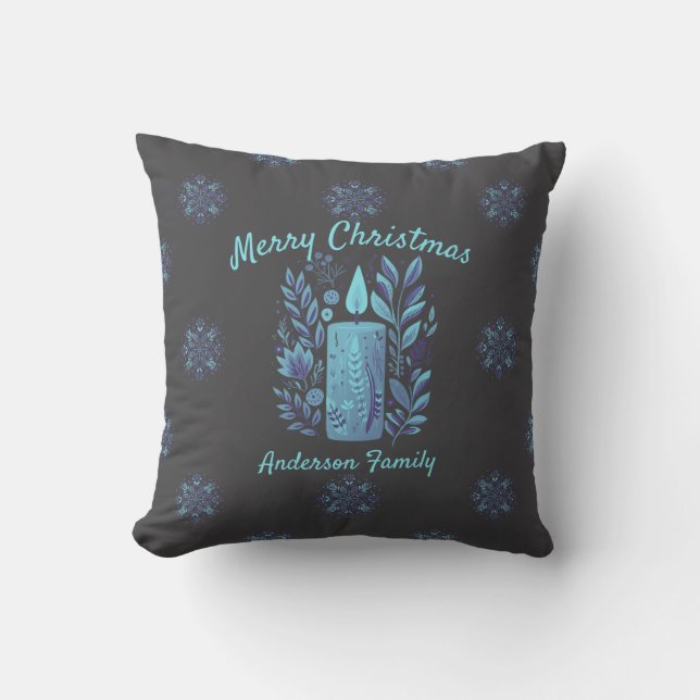 Cojín Decorativo Navidades Verde azulados personalizados con velas  (Anverso)