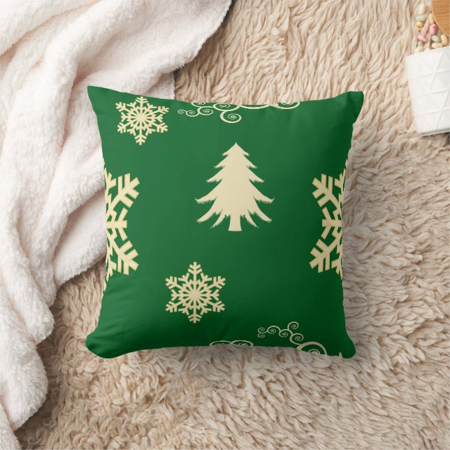 Cojín Decorativo Navidades verdes con copos de nieve con crema (Manta)