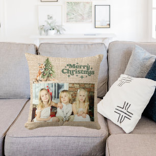 Cojín Decorativo Navidades verdes del árbol del zorro beige burlap