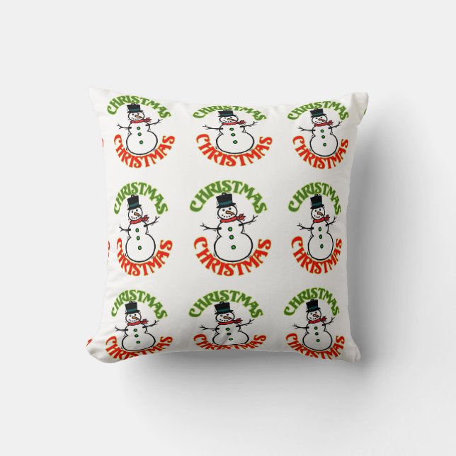Cojín Decorativo Navidades verdes rojos Snowman blanco (Anverso)